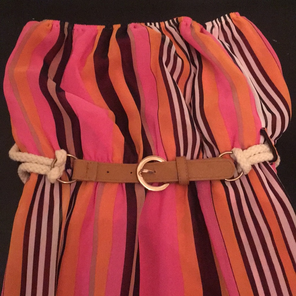 Striped, strapless Maxi